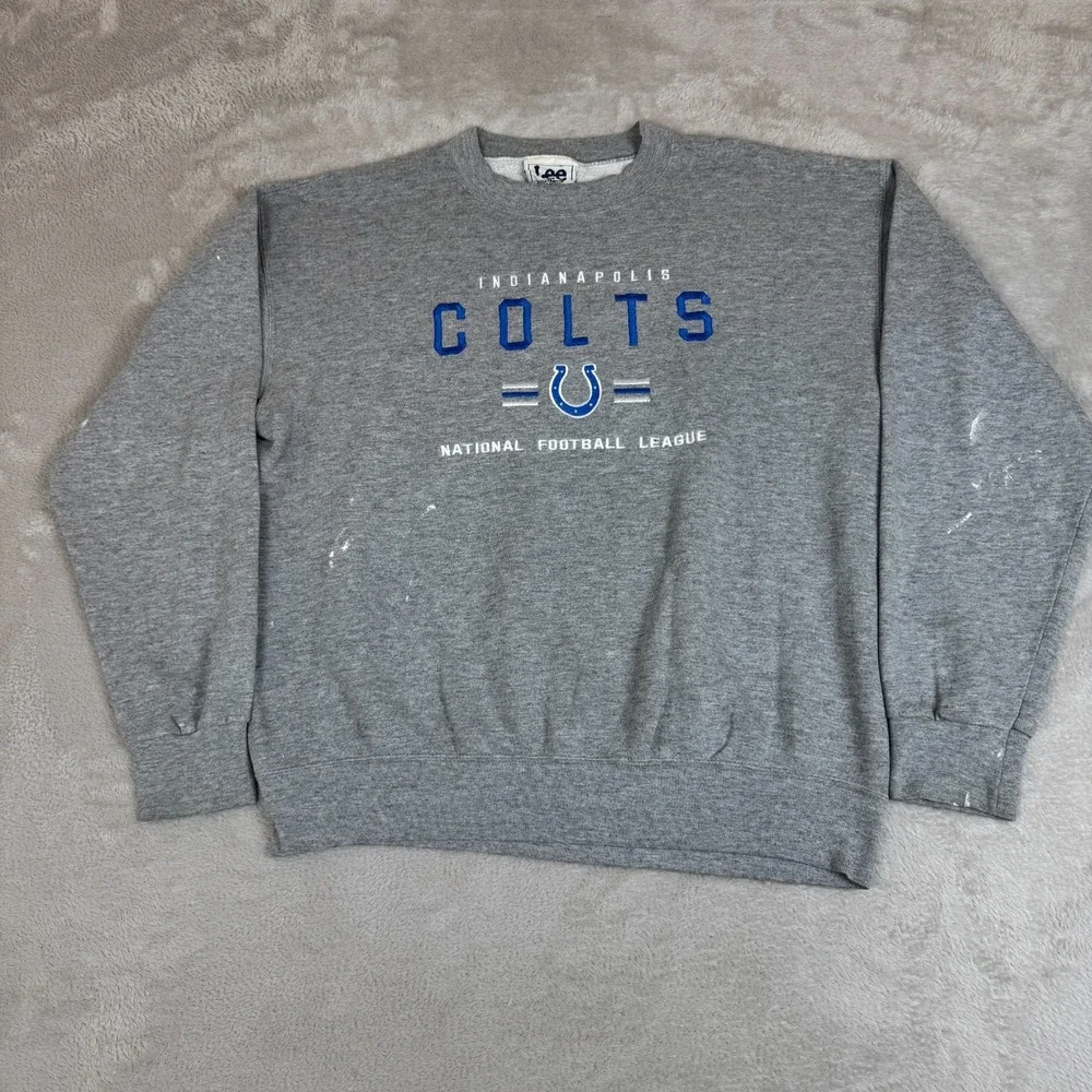 Vintage Lee Indianapolis Colts NFL Sweatshirt‎ Mens L Gray Preowned Flaws Stain